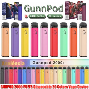 Gunnpod 2000 puffs pre-γεμάτο μίας χρήσης vape 1250mAh μπαταρία e τσιγάρο Deivce 18350 8ml εκκίνησης εκκίνησης ατέρμονα vs elf bar 20 flavs στυλό pod ρουφη